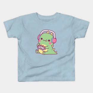 Cute Little Dinosaur Playing Video Games Kids T-Shirt